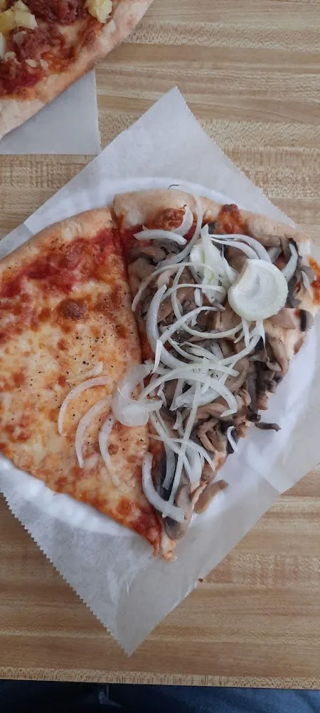 Two Slices One Plain One Onions and Mushrooms
